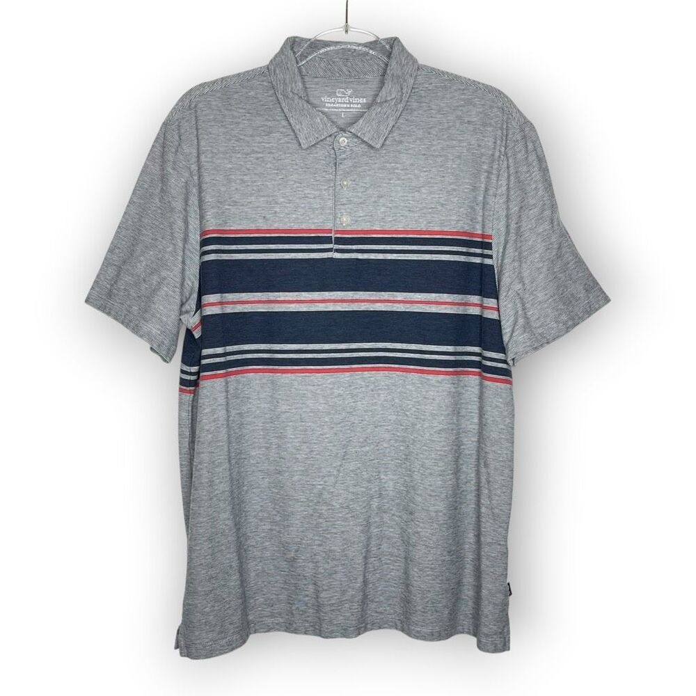Vineyard Vines Edgartown Polo Heather Grey Striped Preppy Golf Polo Men’s Large